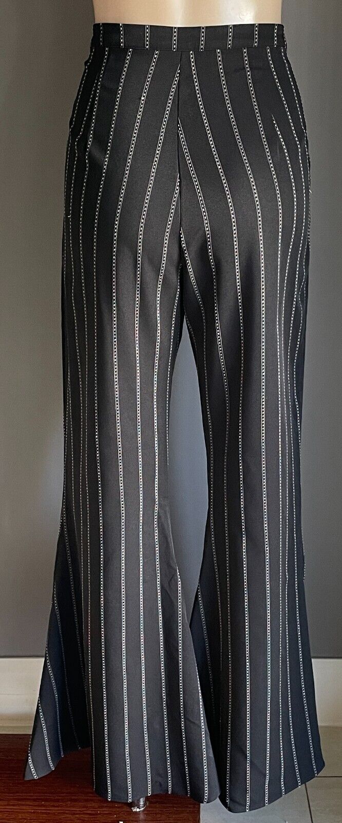 ATMOS & HERE "Senorita" Pants Black White Fabric Flare Leg Notched Hem Sz 14 New