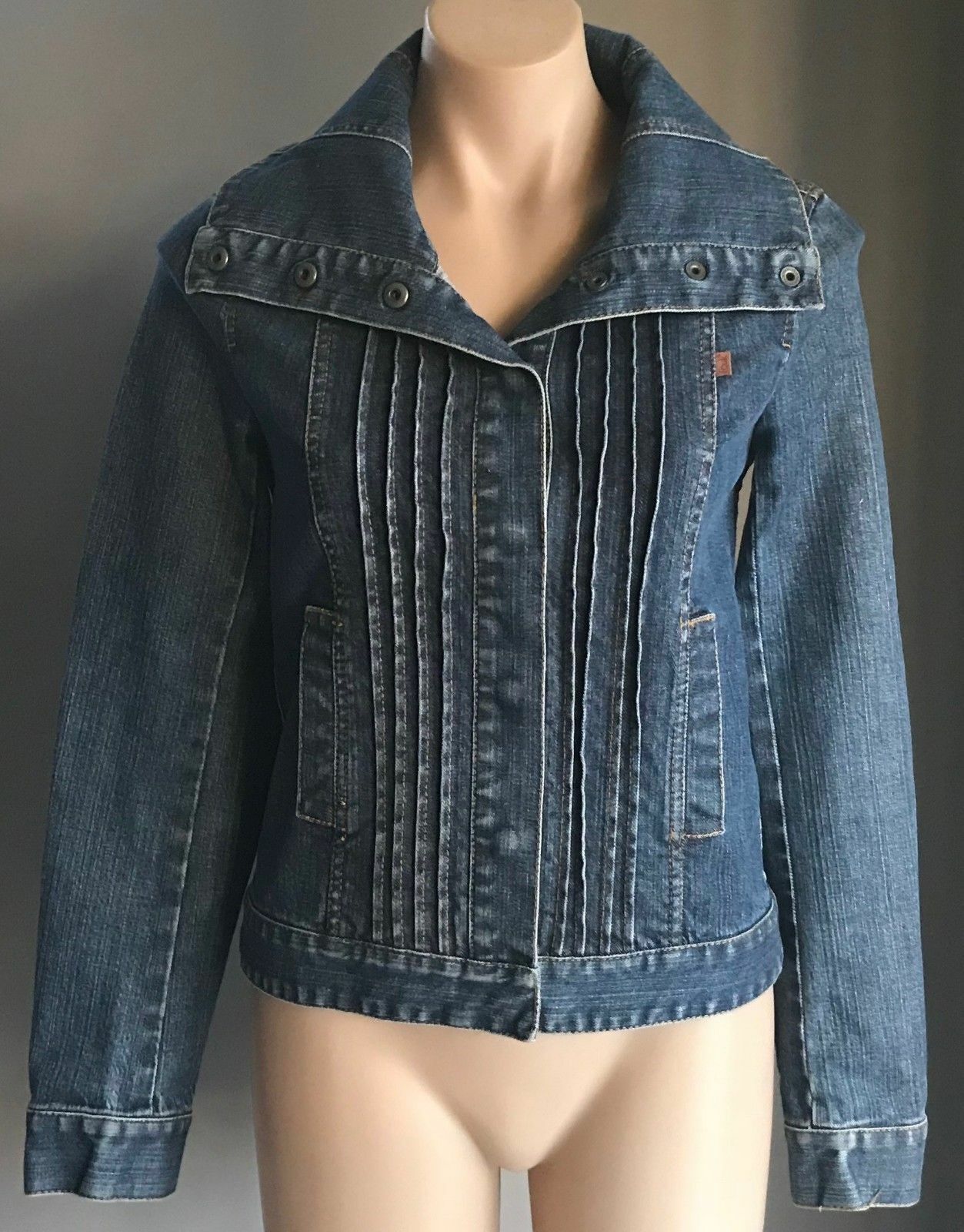 FCUK JEANS Denim Jacket Blue  w Oversized Collar Ladies Size 10