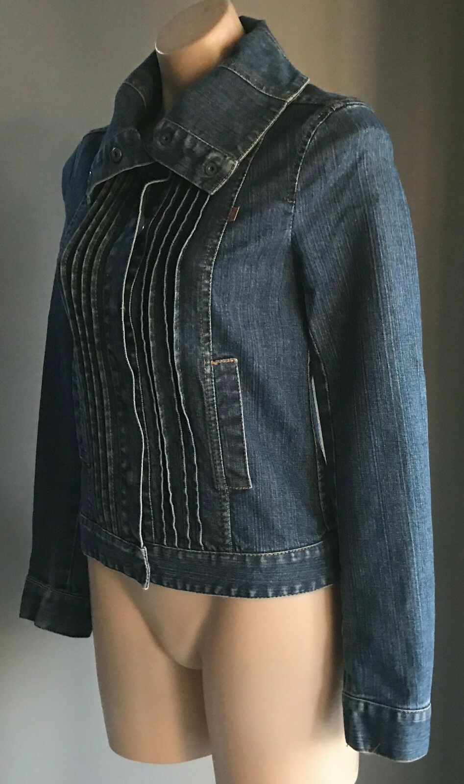 FCUK JEANS Denim Jacket Blue  w Oversized Collar Ladies Size 10