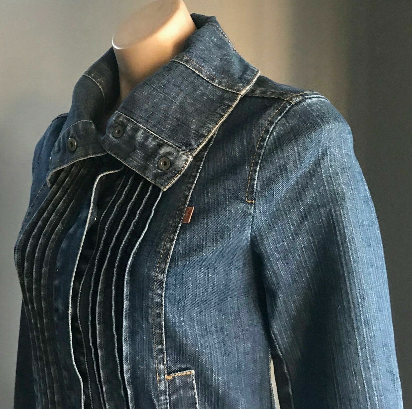 FCUK JEANS Denim Jacket Blue  w Oversized Collar Ladies Size 10