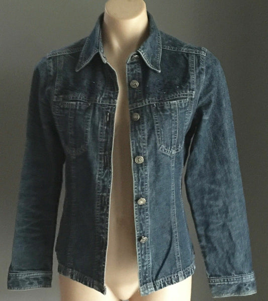 LIU HENG SE Denim Jacket Blue w Blue Bead Trim Ladies Size 8 10