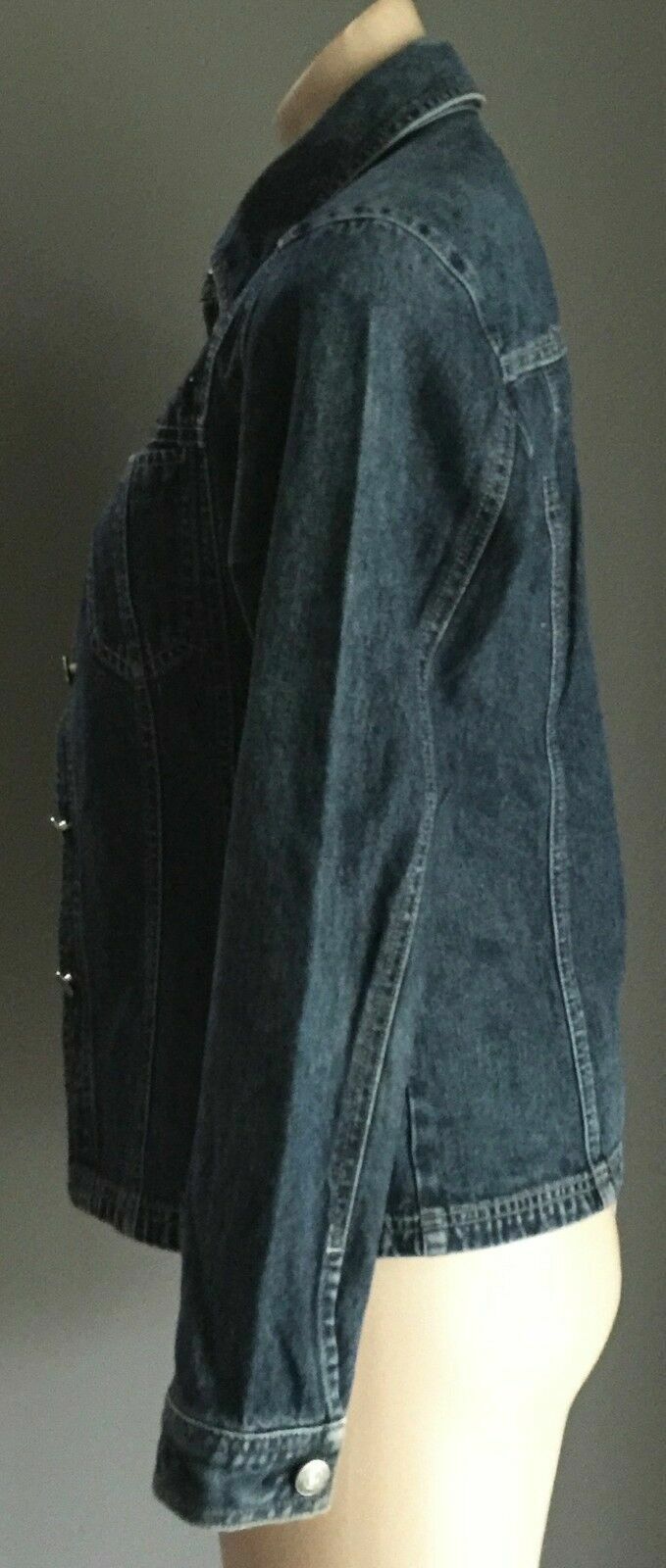 LIU HENG SE Denim Jacket Blue w Blue Bead Trim Ladies Size 8 10