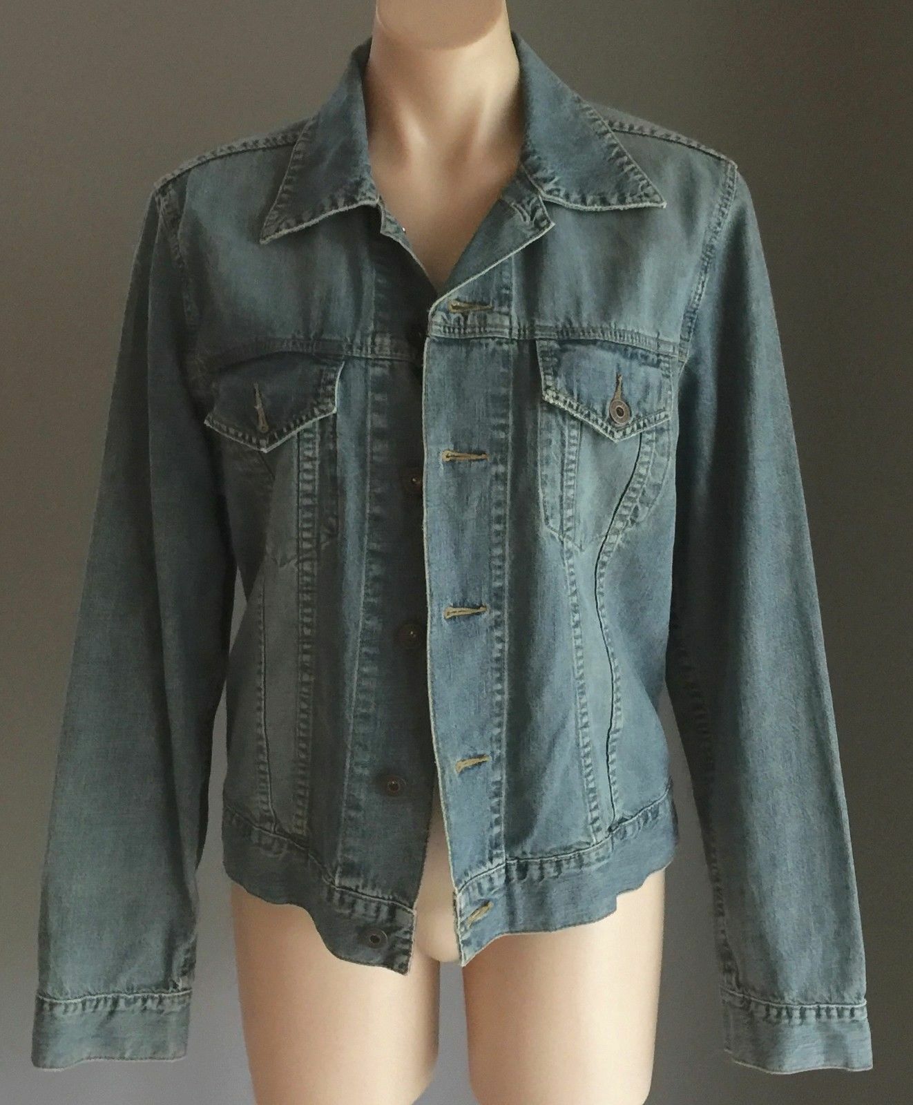 JEANSWEST Denim Jacket  Blue Long Sleeve Ladies Sz 8 10 Biker MotoClassic Retro