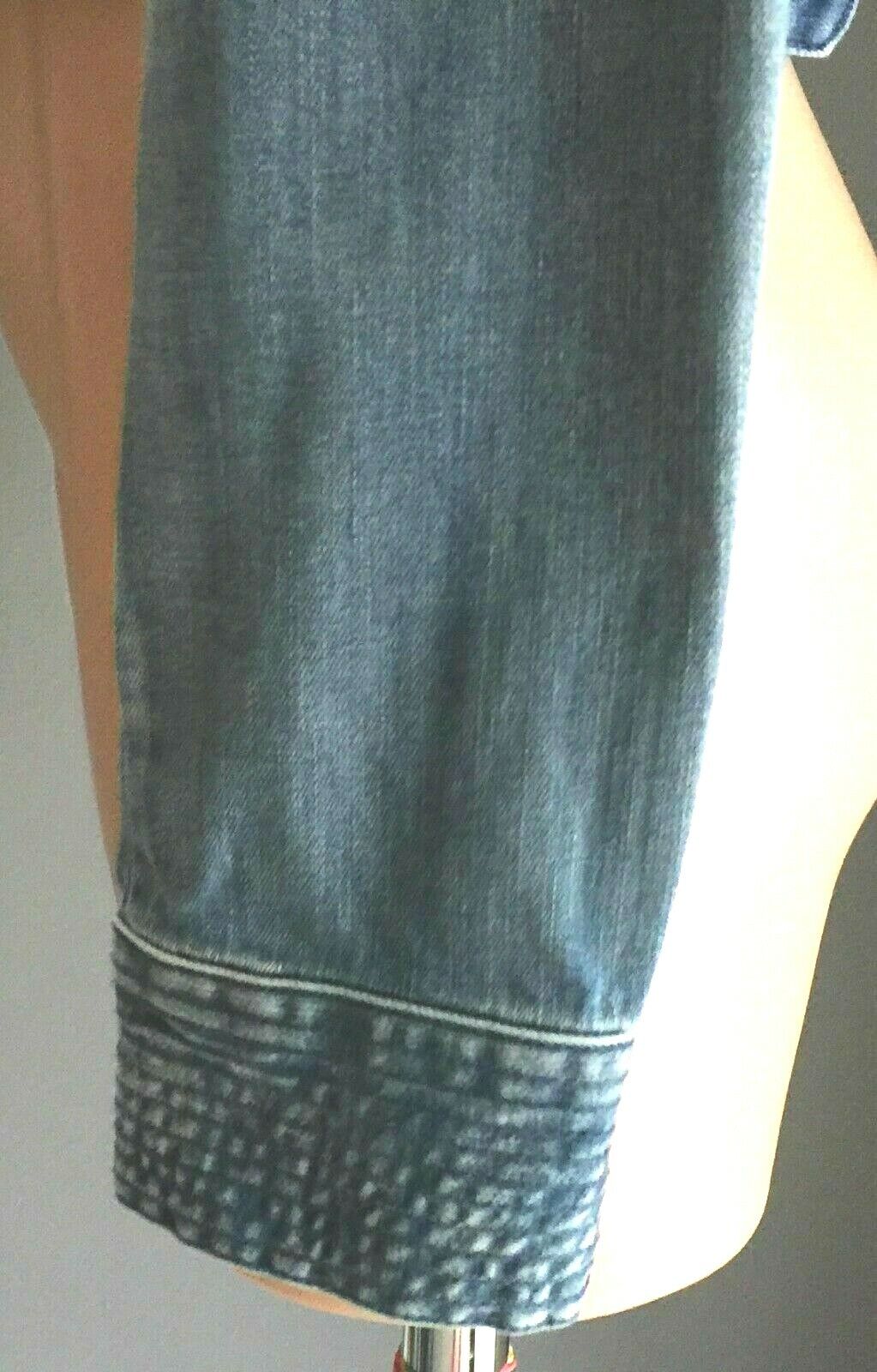 WHBM WHITE HOUSE BLACK MARKET Denim Jacket Blue Crop Ruffle Stretch Ladies Sz 10