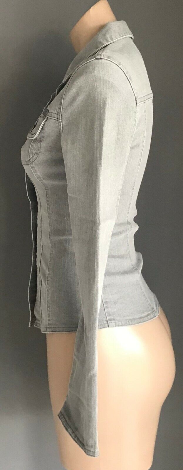 WISH DENIM Denim Jacket Grey Wash Denim Fitted Ladies Size 8 10