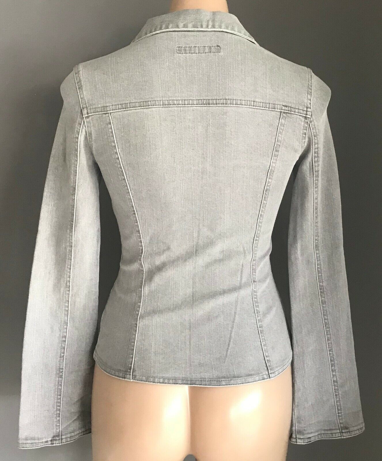 WISH DENIM Denim Jacket Grey Wash Denim Fitted Ladies Size 8 10