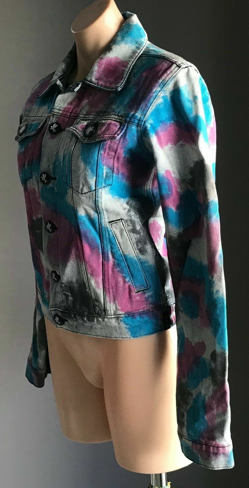 ONE TEASPOON Denim Jacket Cult Faded Blue Black Blue Pink Spray Paint  Size M 10