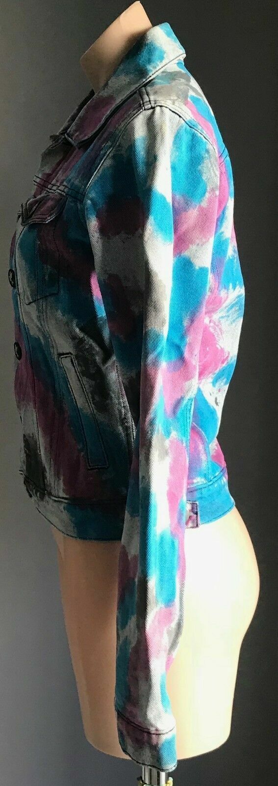 ONE TEASPOON Denim Jacket Cult Faded Blue Black Blue Pink Spray Paint  Size M 10