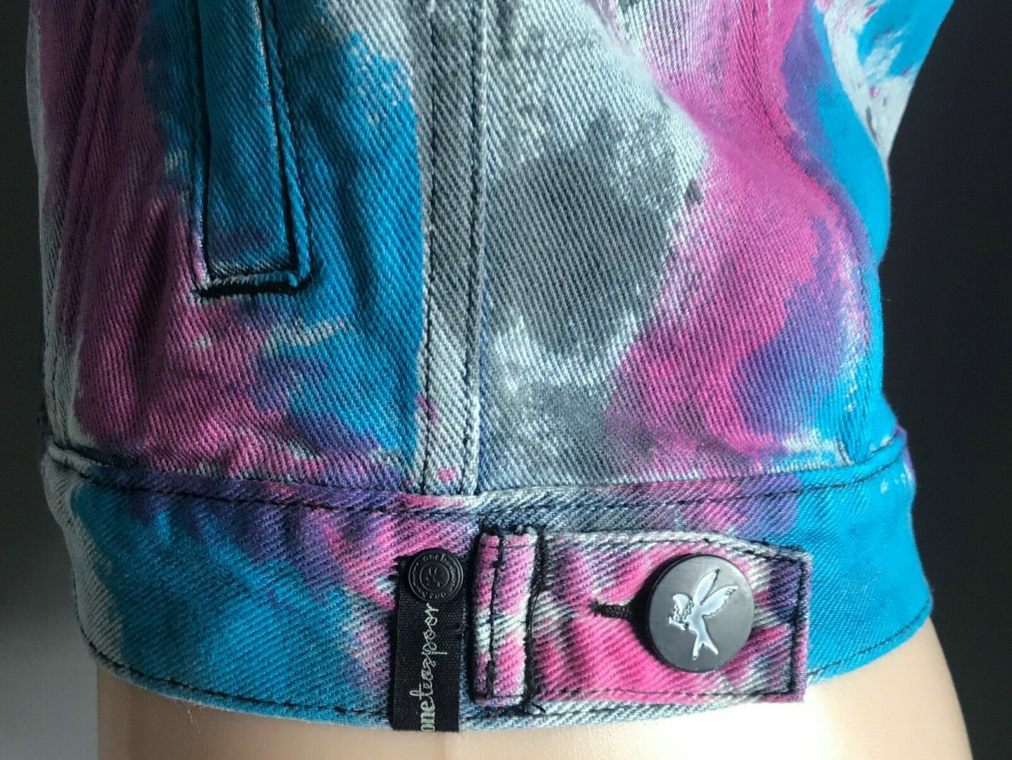 ONE TEASPOON Denim Jacket Cult Faded Blue Black Blue Pink Spray Paint  Size M 10