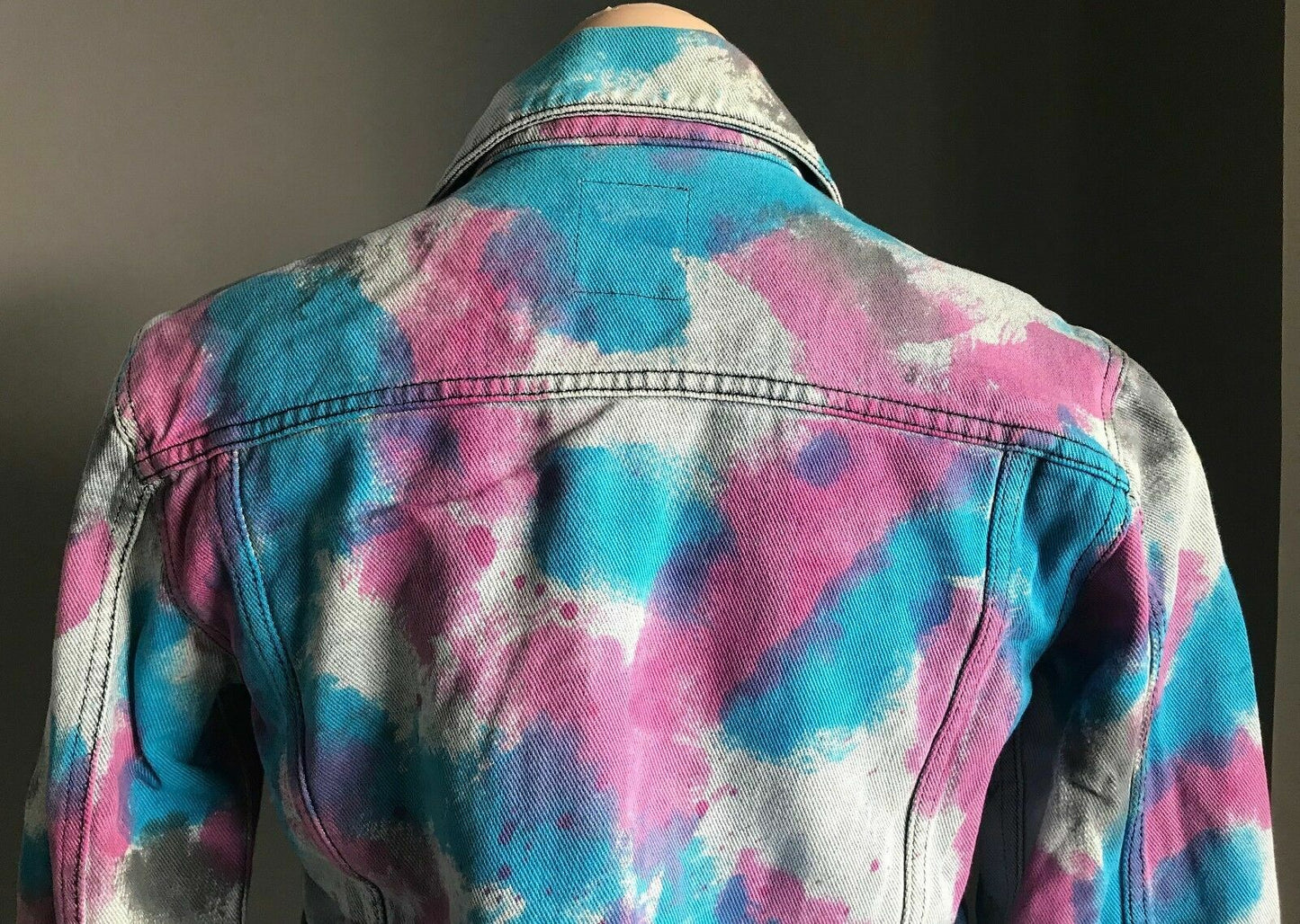 ONE TEASPOON Denim Jacket Cult Faded Blue Black Blue Pink Spray Paint  Size M 10