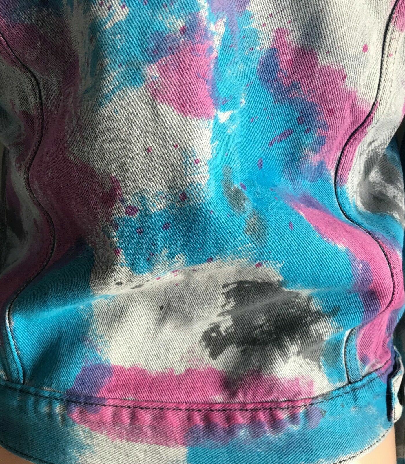 ONE TEASPOON Denim Jacket Cult Faded Blue Black Blue Pink Spray Paint  Size M 10