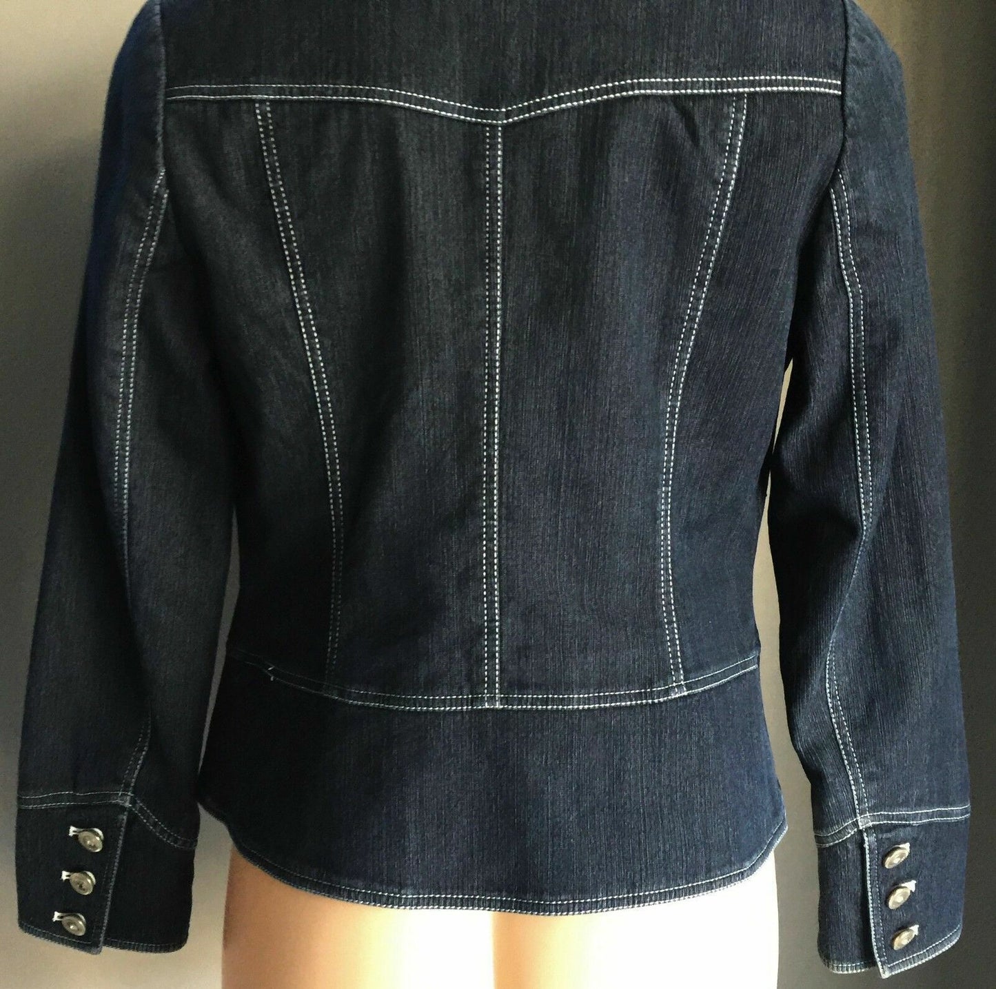 POEMA COSTUME Denim Jacket Dark Blue w White Contrast Stitch Ladies Size M 10