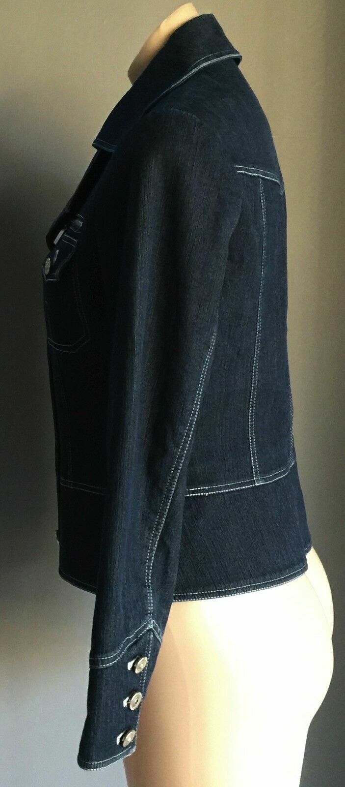 POEMA COSTUME Denim Jacket Dark Blue w White Contrast Stitch Ladies Size M 10