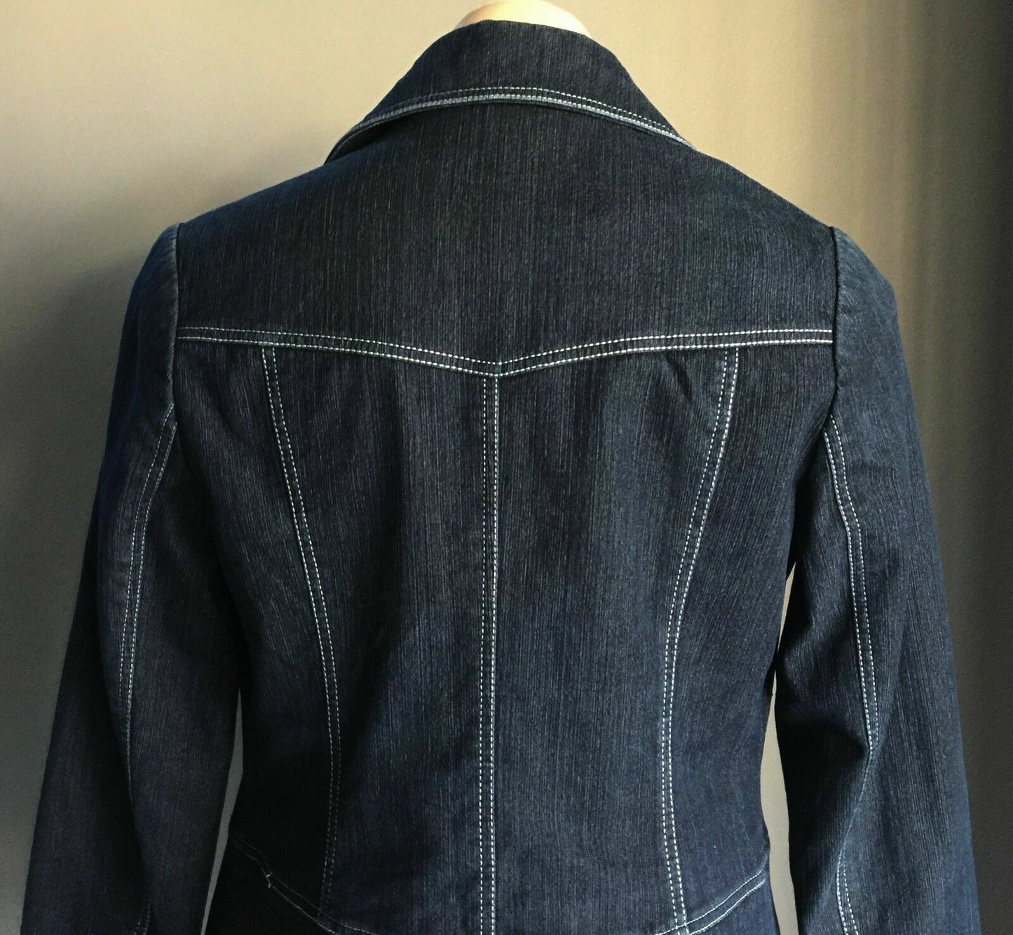 POEMA COSTUME Denim Jacket Dark Blue w White Contrast Stitch Ladies Size M 10