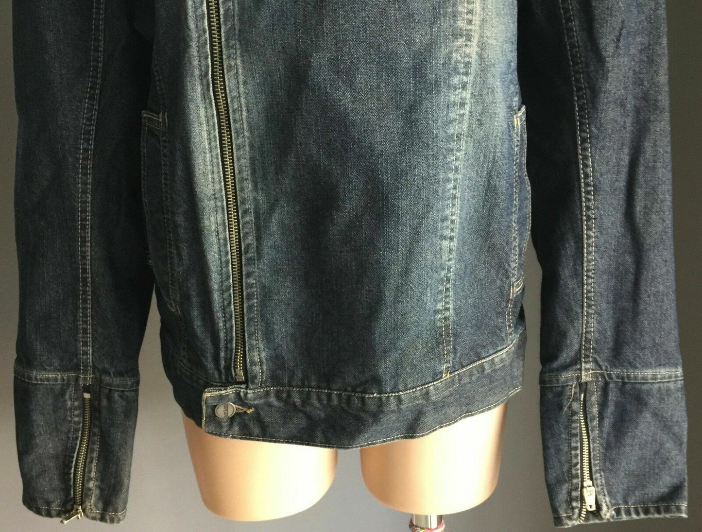 PERVERT Denim Jacket Blue Biker Moto Style Ladies Size L 14 Retro Gem New 1990's