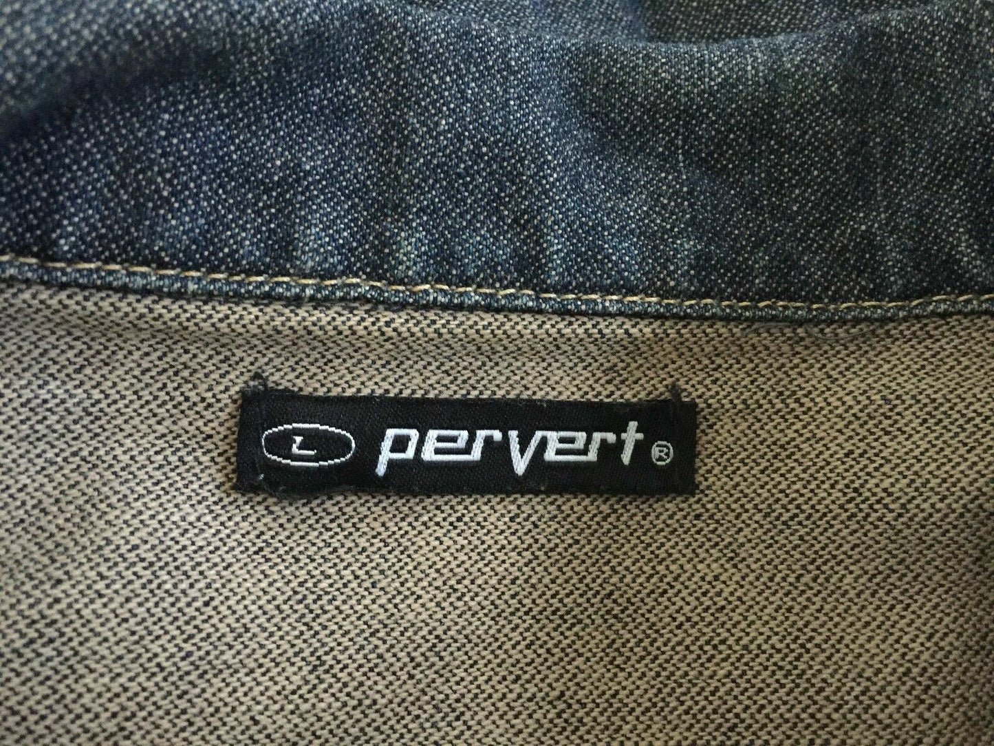 PERVERT Denim Jacket Blue Biker Moto Style Ladies Size L 14 Retro Gem New 1990's