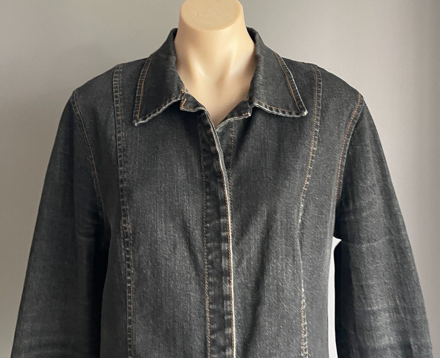 PHILOSOPHY Denim Shacket Black Concealed Button Collar Tailored Fit Jacket Sz 14