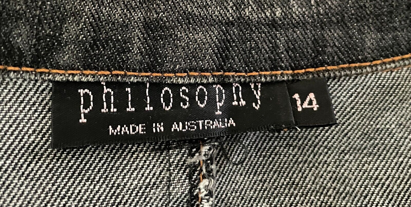 PHILOSOPHY Denim Shacket Black Concealed Button Collar Tailored Fit Jacket Sz 14