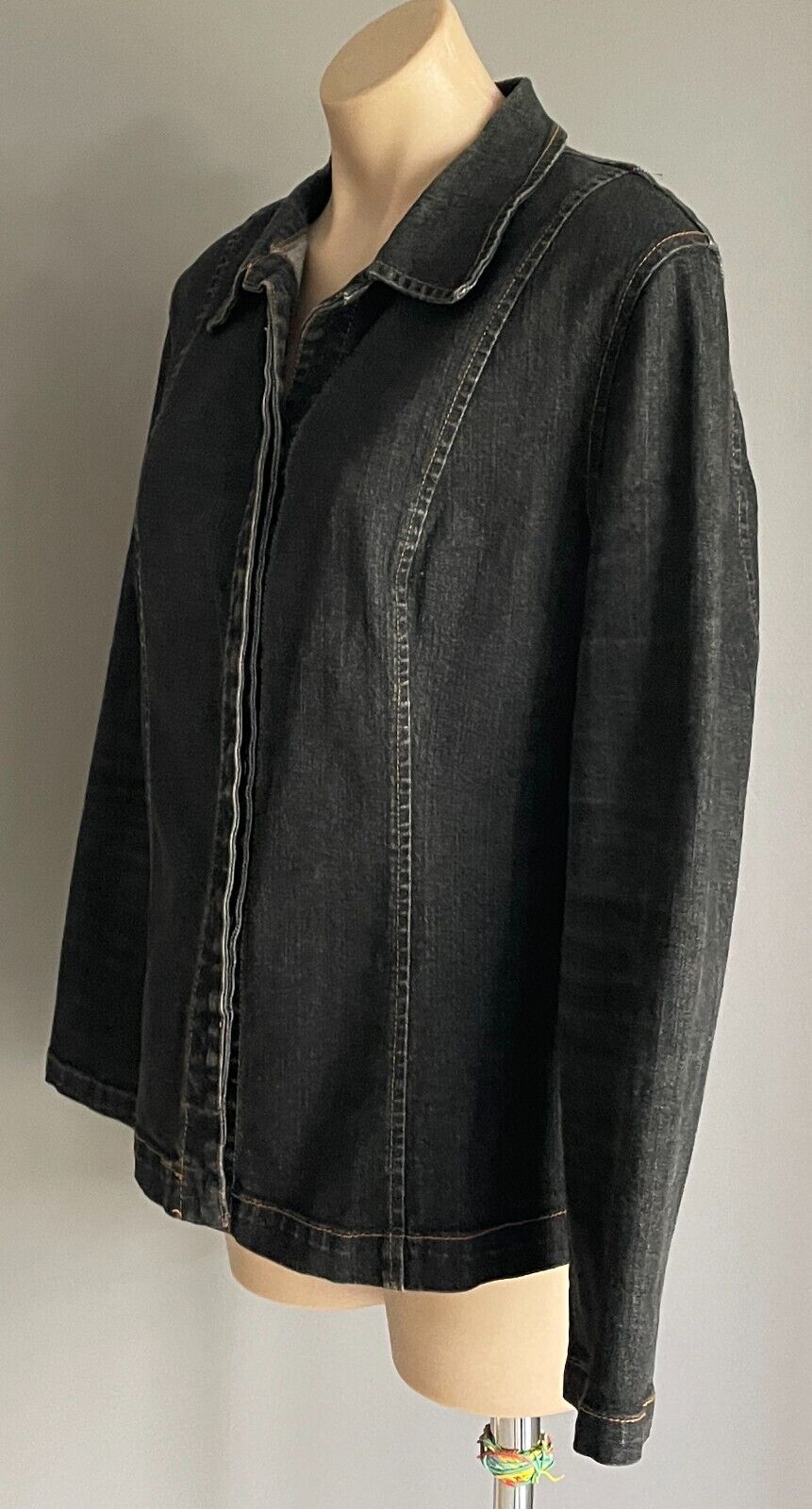 PHILOSOPHY Denim Shacket Black Concealed Button Collar Tailored Fit Jacket Sz 14