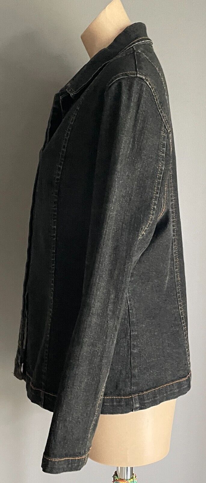 PHILOSOPHY Denim Shacket Black Concealed Button Collar Tailored Fit Jacket Sz 14