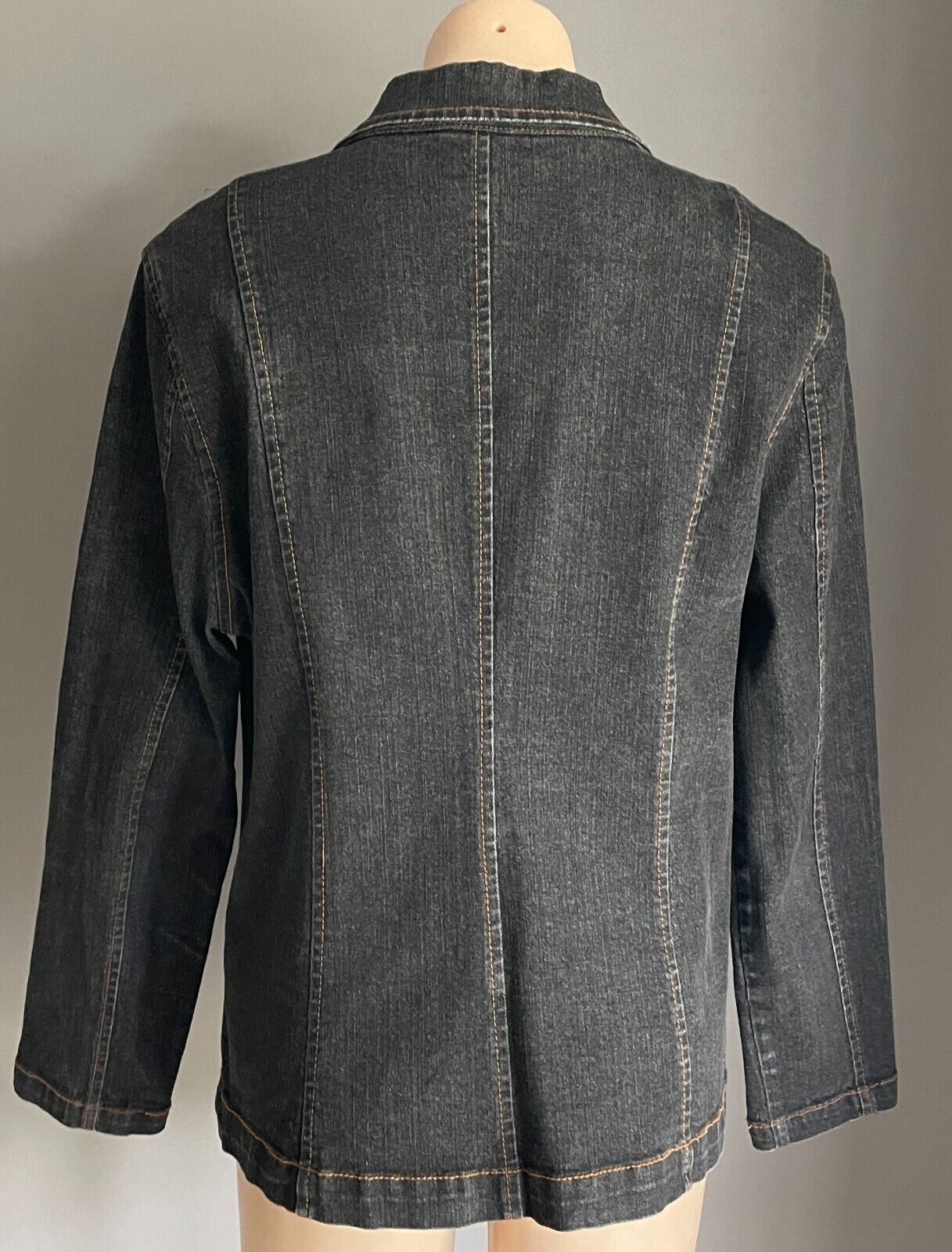 PHILOSOPHY Denim Shacket Black Concealed Button Collar Tailored Fit Jacket Sz 14