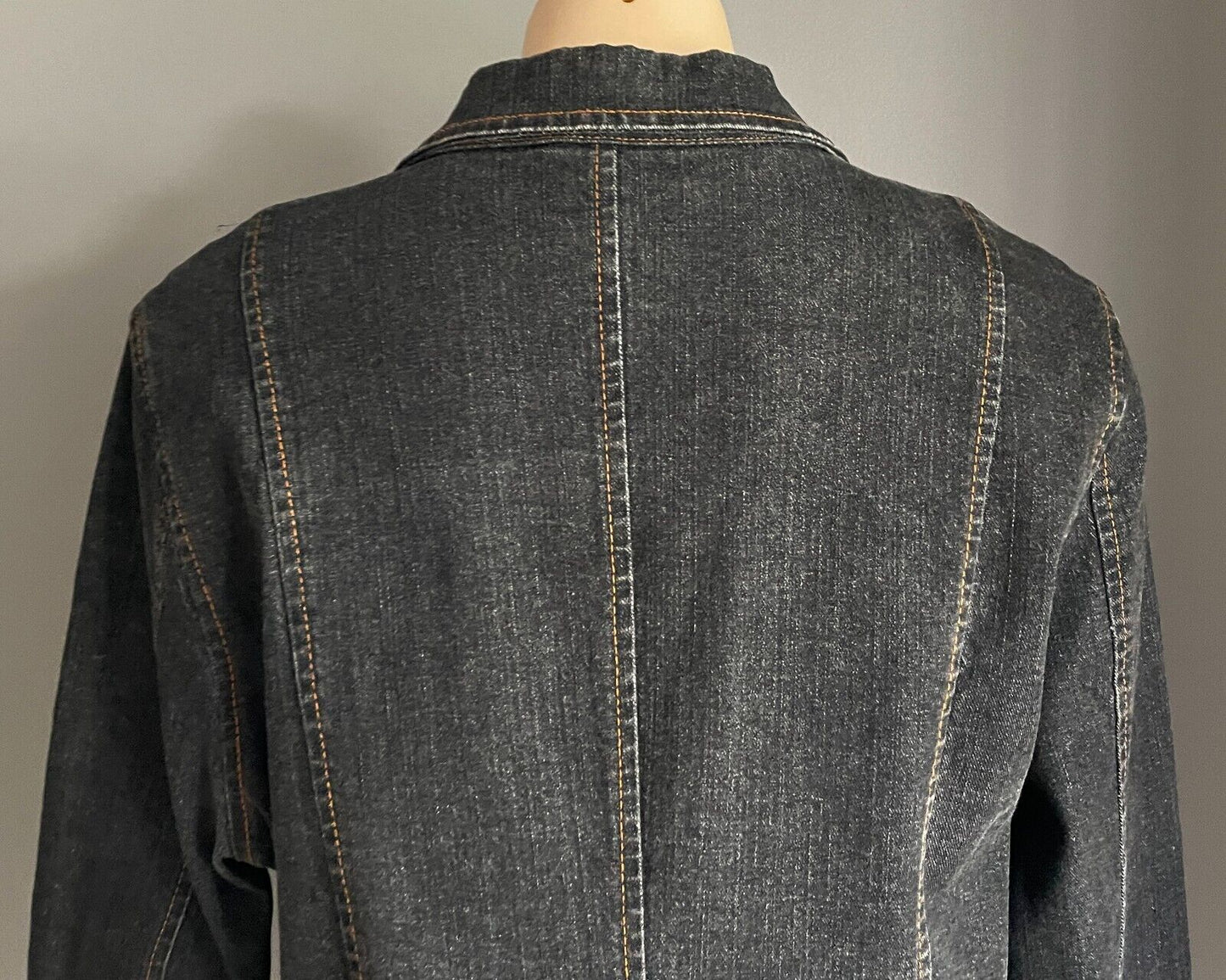 PHILOSOPHY Denim Shacket Black Concealed Button Collar Tailored Fit Jacket Sz 14