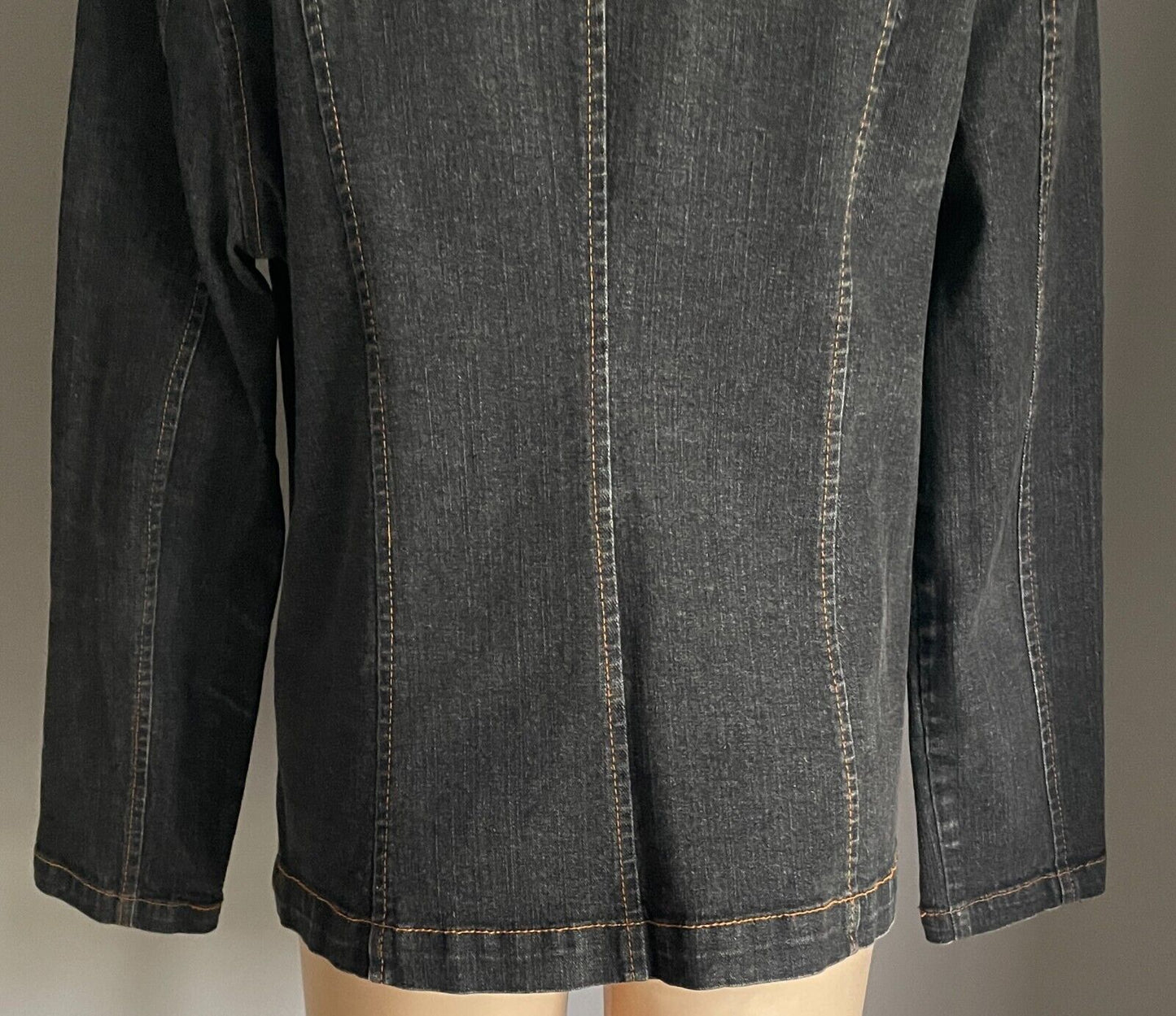 PHILOSOPHY Denim Shacket Black Concealed Button Collar Tailored Fit Jacket Sz 14
