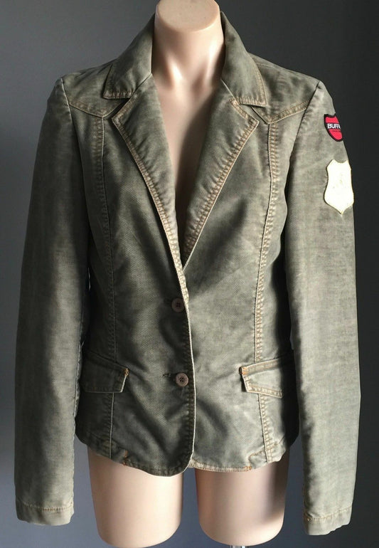 BUFFALO DAVID BITTON Denim Jacket Khaki Fitted Military Ladies Size M 10 Vintage