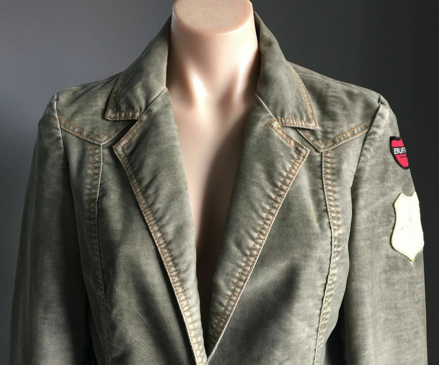 BUFFALO DAVID BITTON Denim Jacket Khaki Fitted Military Ladies Size M 10 Vintage
