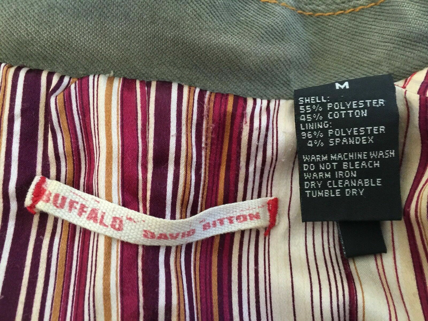 BUFFALO DAVID BITTON Denim Jacket Khaki Fitted Military Ladies Size M 10 Vintage