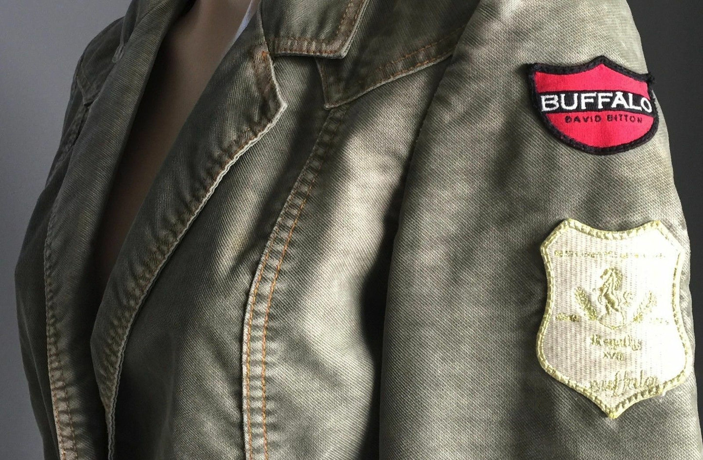 BUFFALO DAVID BITTON Denim Jacket Khaki Fitted Military Ladies Size M 10 Vintage