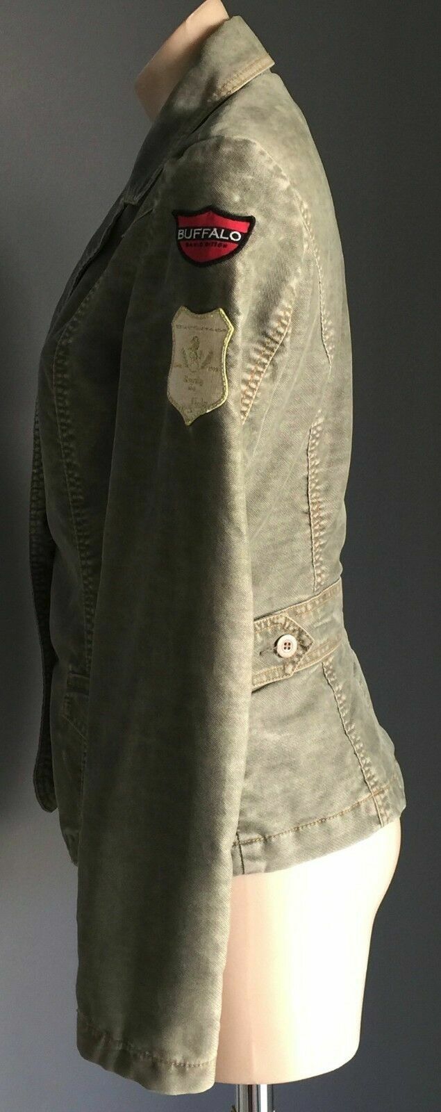 BUFFALO DAVID BITTON Denim Jacket Khaki Fitted Military Ladies Size M 10 Vintage