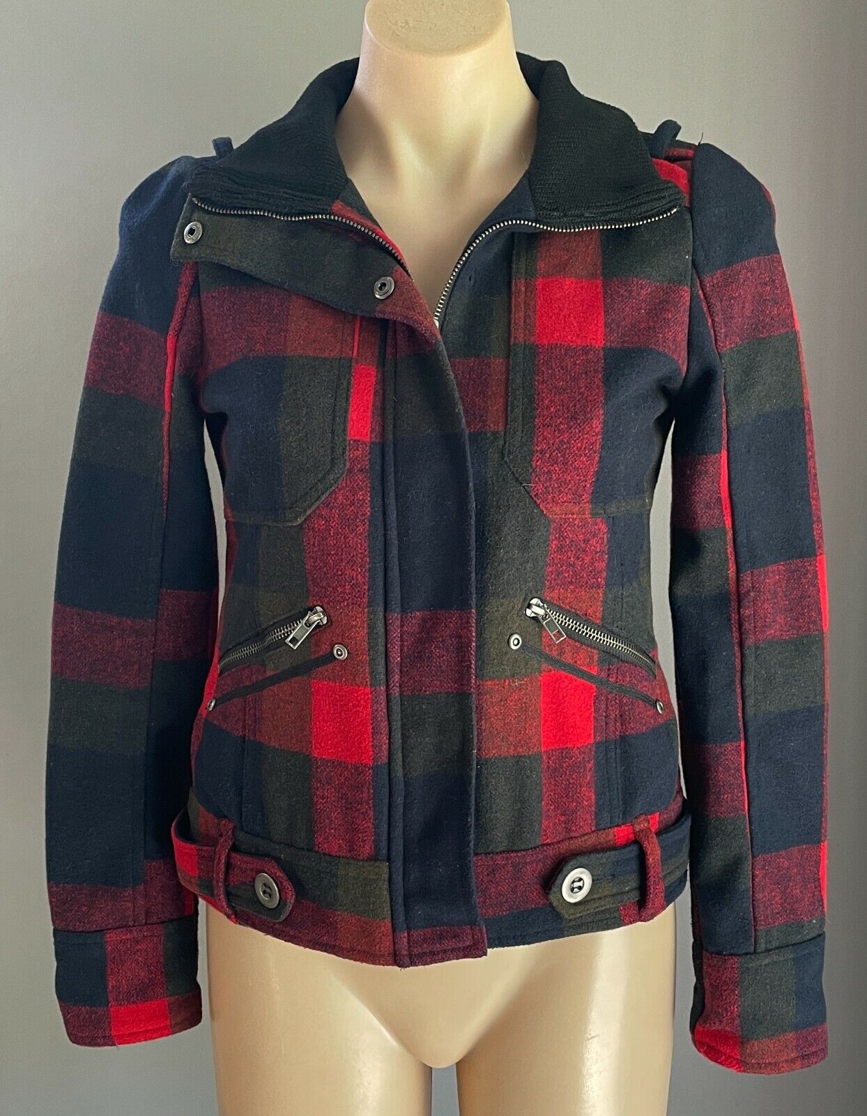THREAD & SUPPLY Jacket Blue Green Red Check Long Sleeve Ladies Size S AU 10