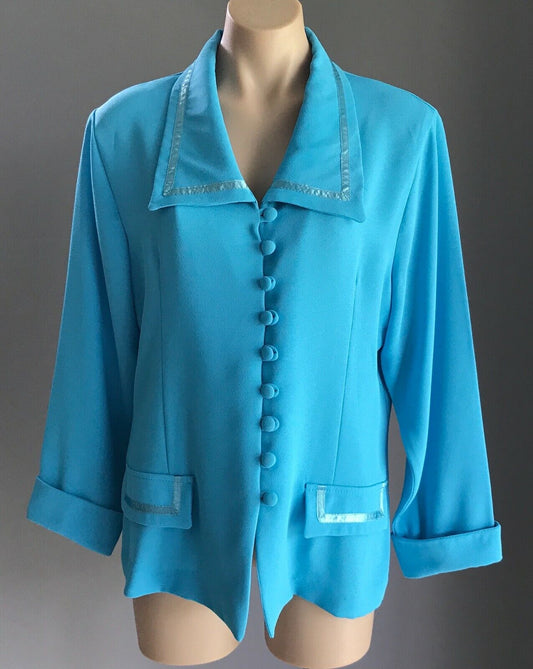 Vintage Ladies Jacket Single Breasted Sky Blue Long Cuffed Sleeve Blazer Size 14