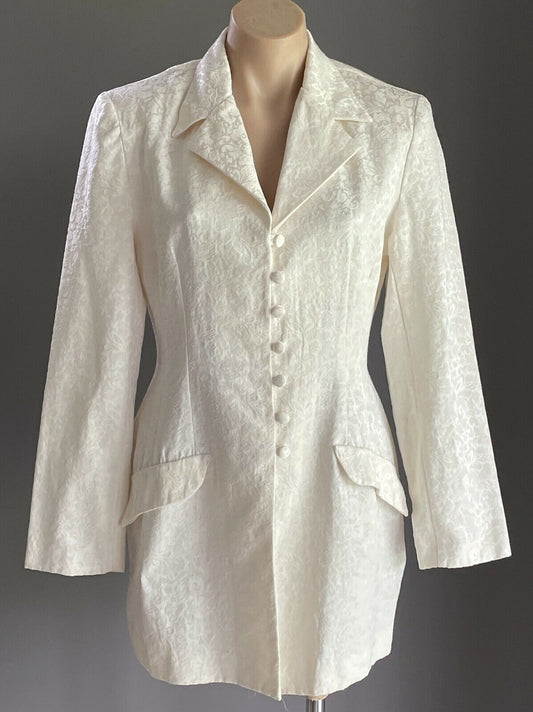 DOLLY DOLLY Tailored Jacket Cream Jacquard Fabric Long Sleeve Size 8 10 Vintage