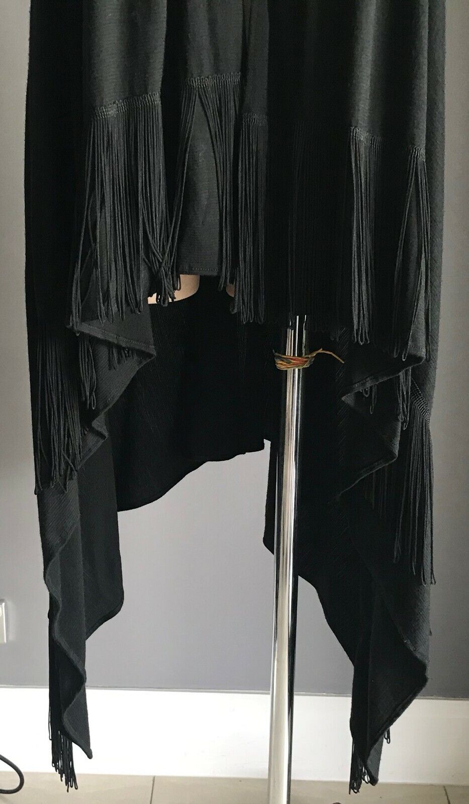 MUSEUM Drape Jacket Vest Black Sleeveless Fringed Asymmetric Hem Sz 1 AU 8 10