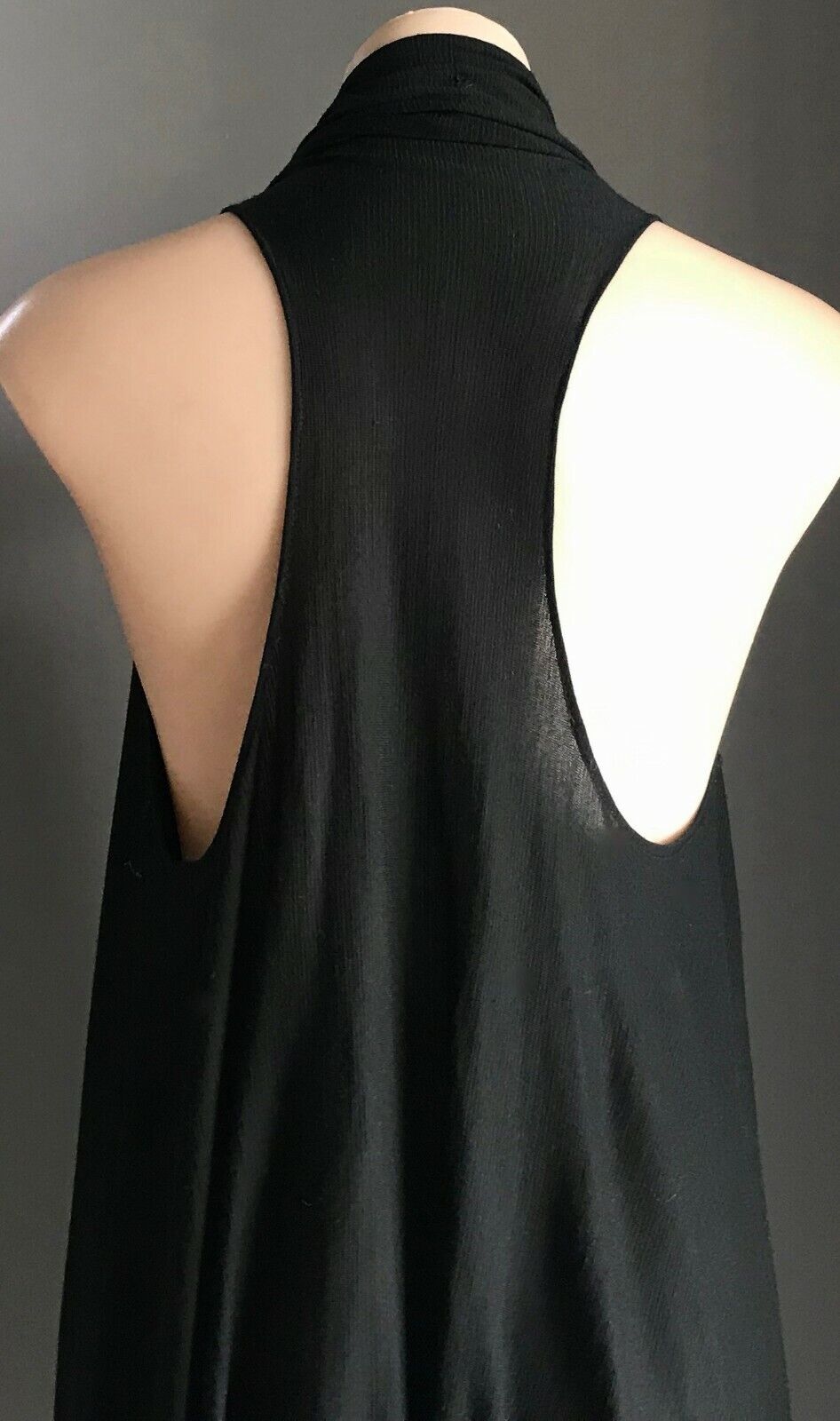 MUSEUM Drape Jacket Vest Black Sleeveless Fringed Asymmetric Hem Sz 1 AU 8 10