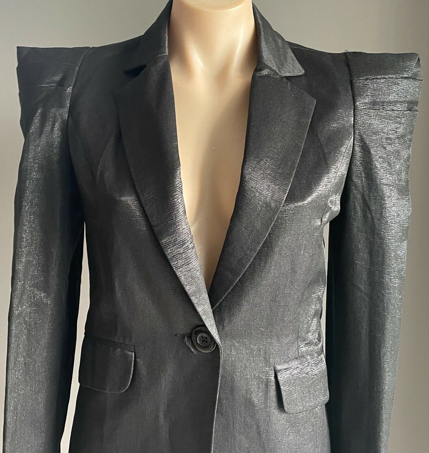 ONE WAY Blazer Black Silver Thread Tailored Jacket Structured Shoulders 8 10 NEW