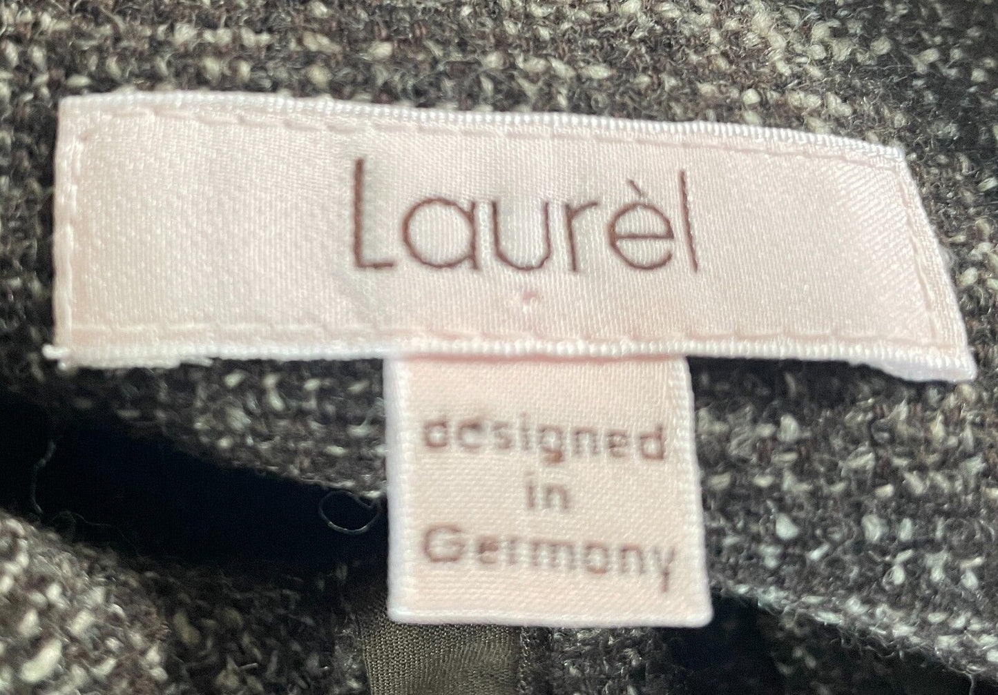 LAUREL Jacket Brown & White Tweed Fabric Long Sleeve Silk Ribbon Trim Size 18
