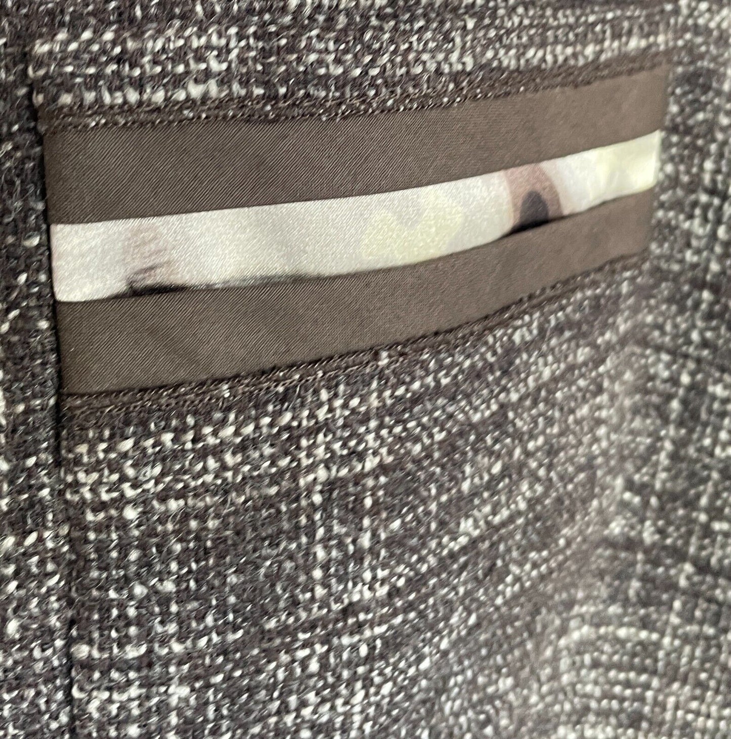 LAUREL Jacket Brown & White Tweed Fabric Long Sleeve Silk Ribbon Trim Size 18