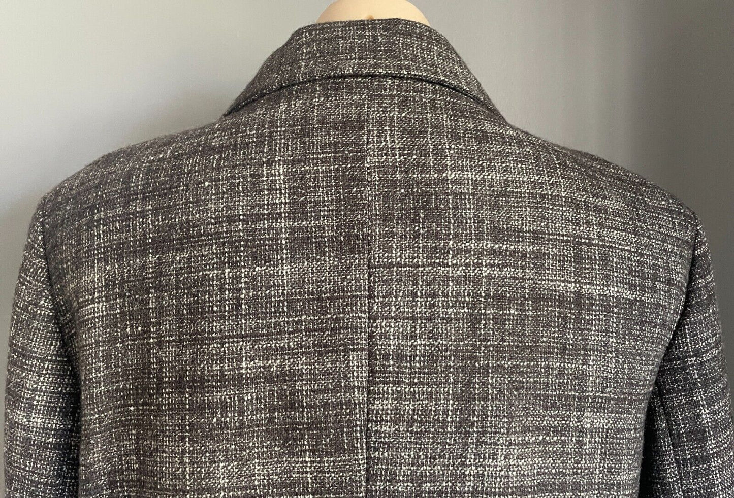 LAUREL Jacket Brown & White Tweed Fabric Long Sleeve Silk Ribbon Trim Size 18