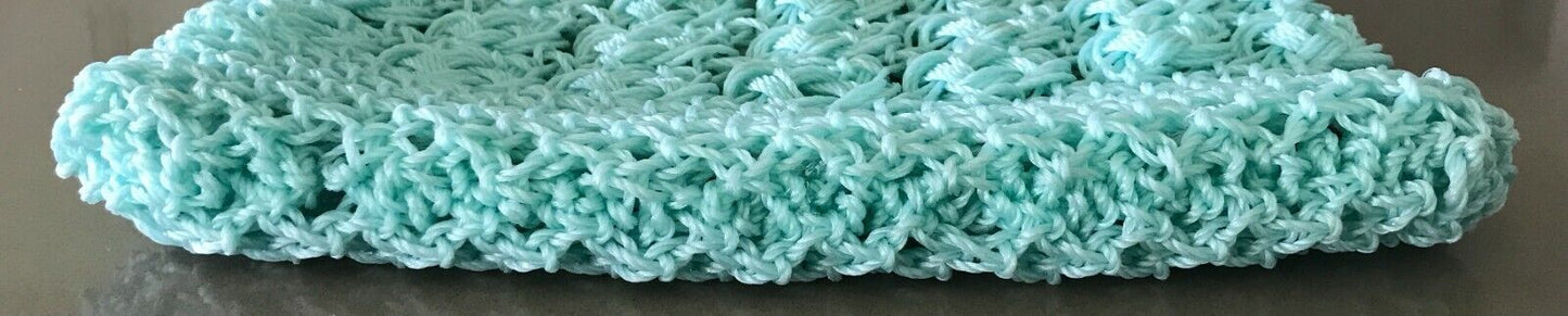 Vintage Knit Crocheet Bag Bamboo Cane Handles Lined Mint Green Plastic Handbag