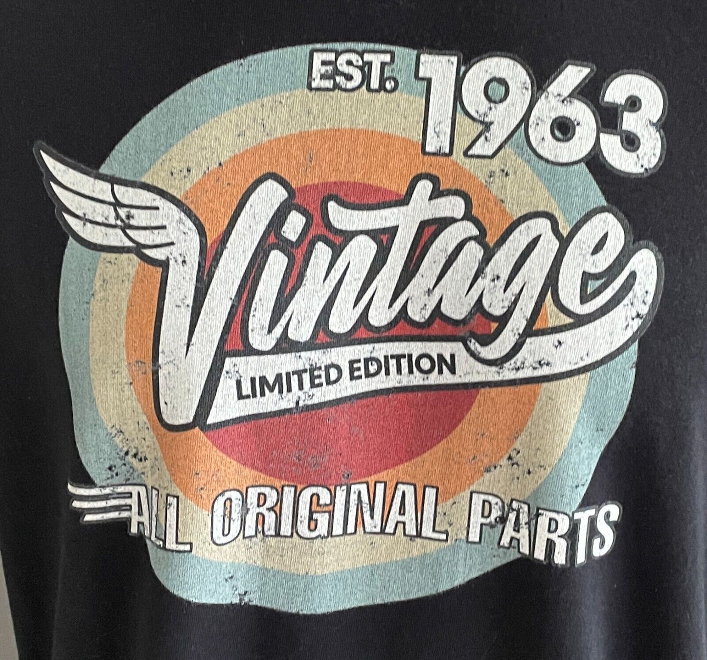 1963 Birthday Year T-Shirt Novelty Black GILDAN Distressed Size XL Chest 122cm