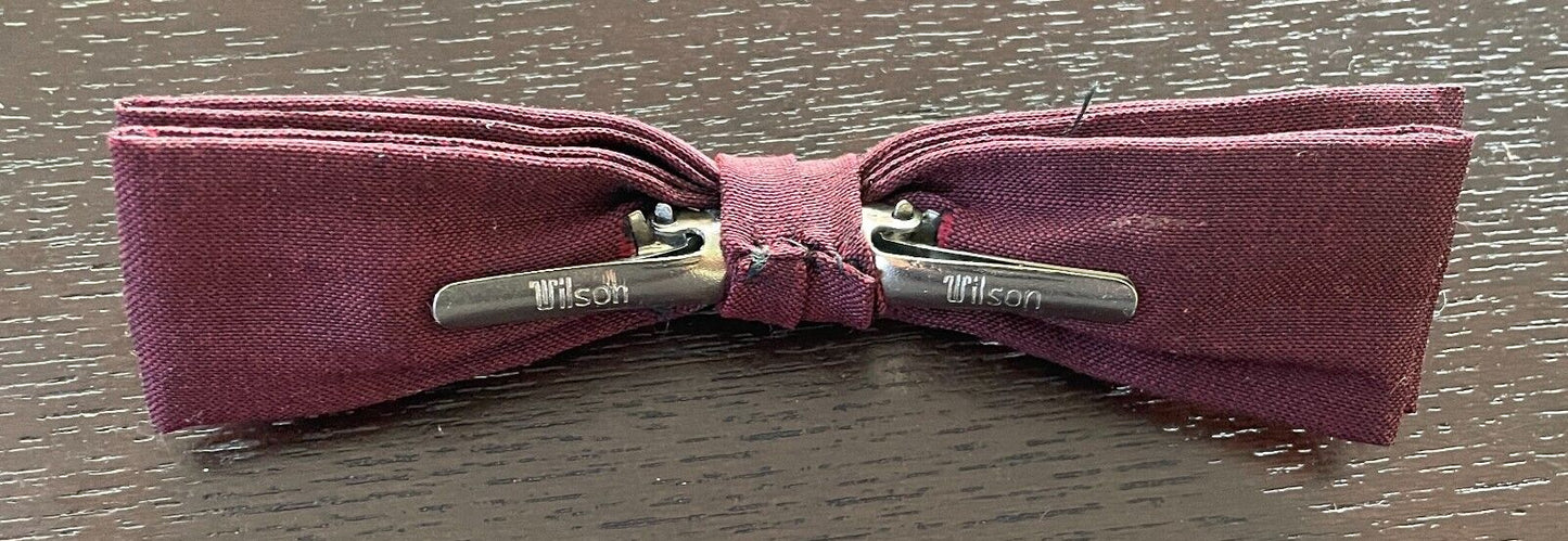 WILSON Vintage Bow Tie Maroon Thin Pre-Tied Clip On Bow Tie - Formal Events
