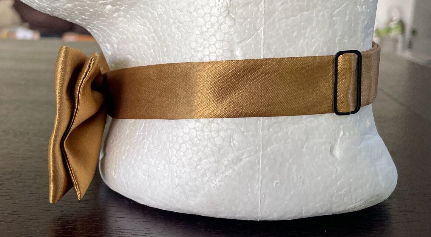 Gold Satin Look & Feel Pre-tied Bow Tie Adjustable Neck