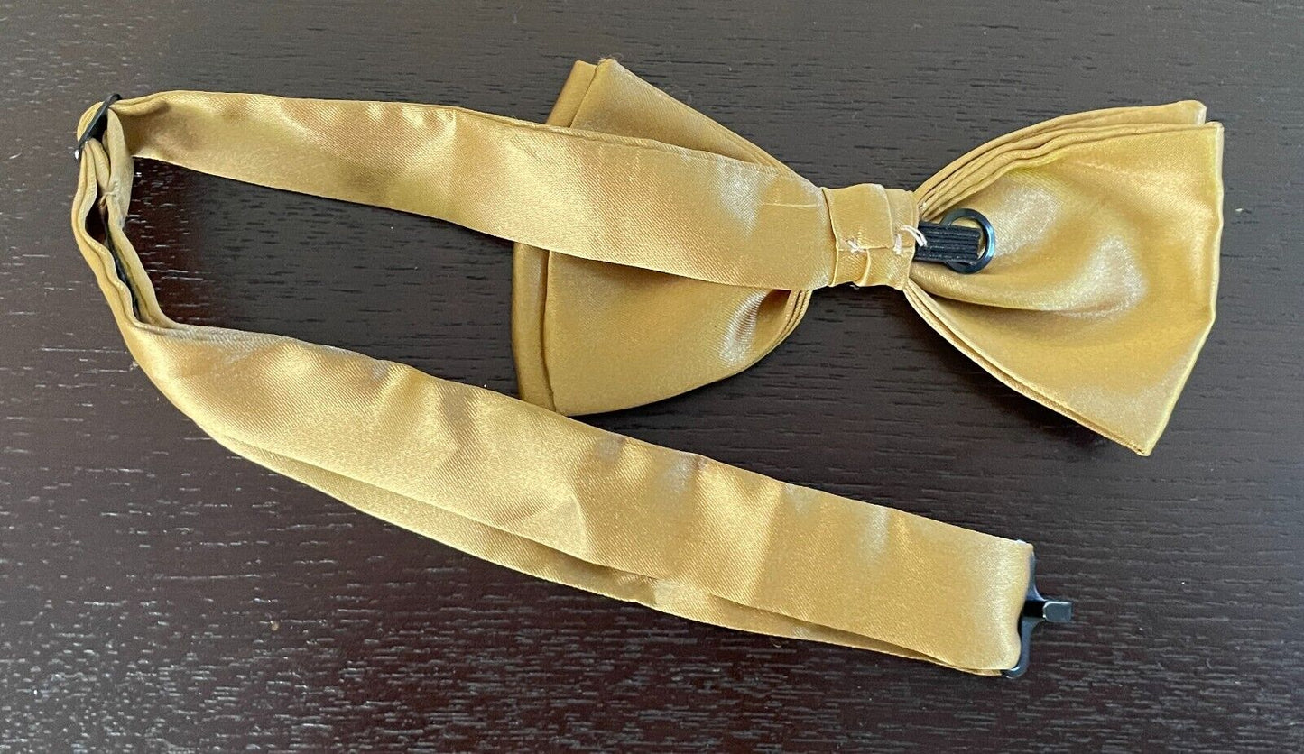 Gold Satin Look & Feel Pre-tied Bow Tie Adjustable Neck