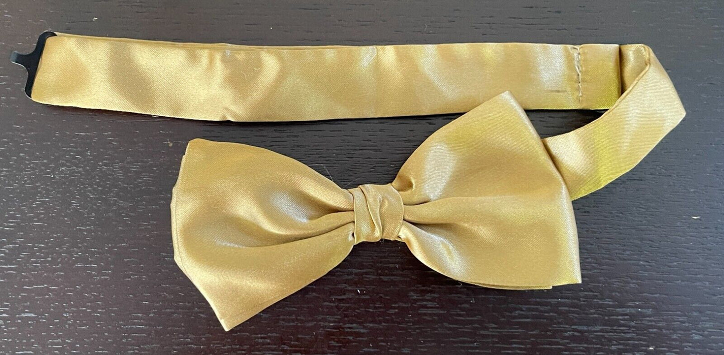 Gold Satin Look & Feel Pre-tied Bow Tie Adjustable Neck