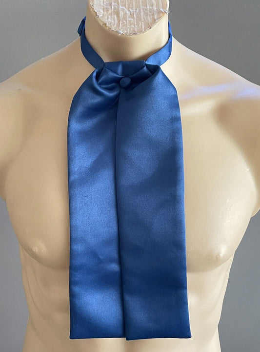 Vintage Cravat Dark Blue Satin Mens Pre-Tied Necktie Puff Adjust Clasp Closure