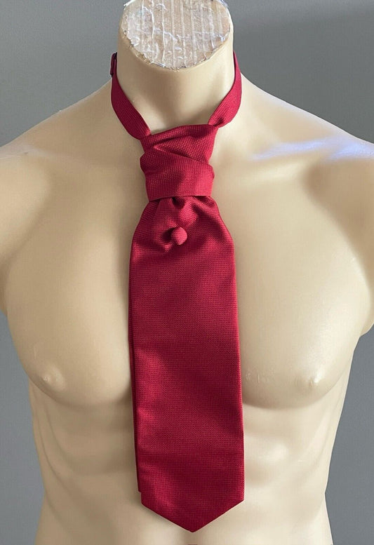 Vintage Mens Pre-Tied Necktie Cravat Red Jacquard Puff Adjustable Clasp Closure