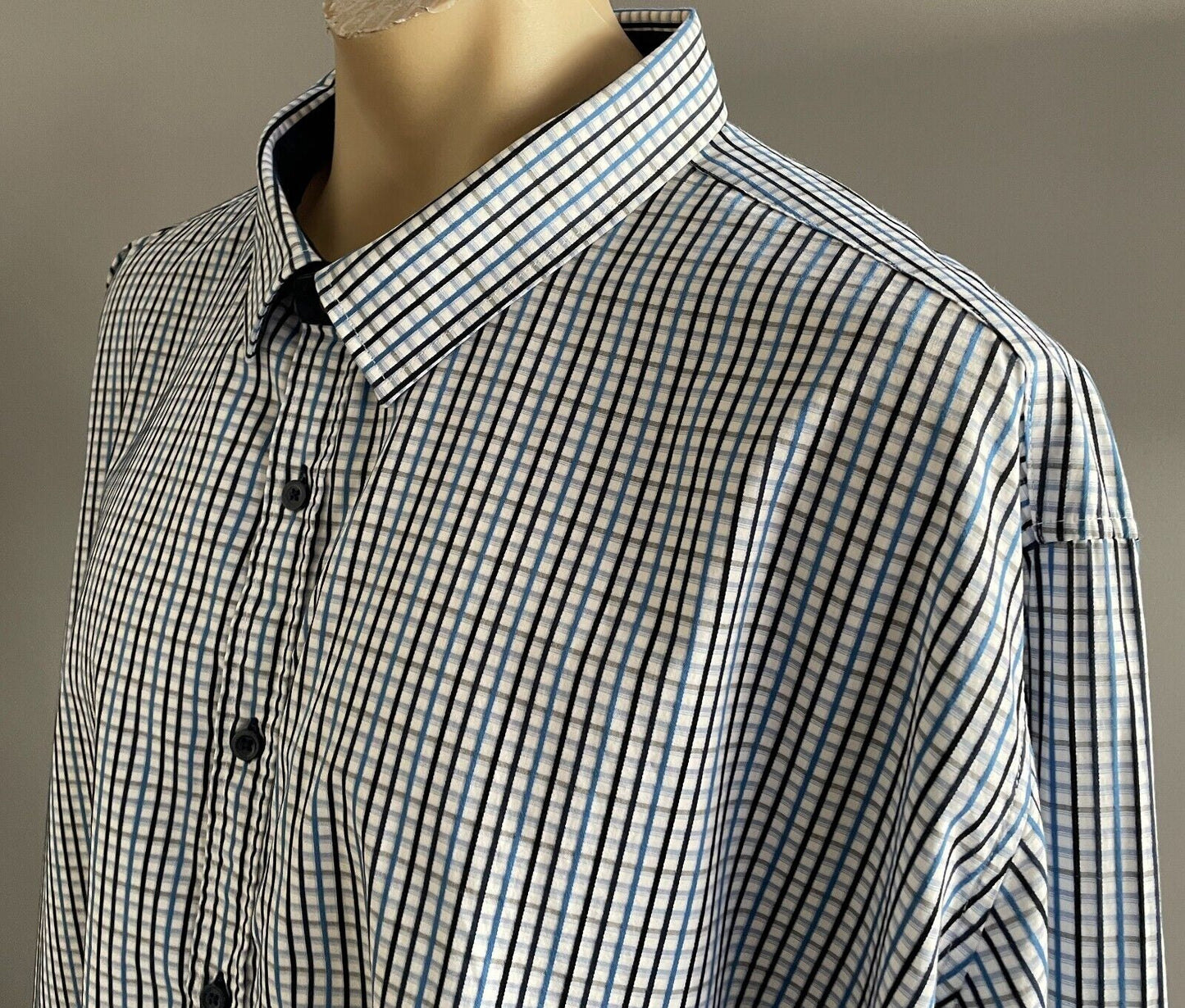 Mens JOHNNY BIGG Shirt Black Blue Grey White Small Check Long Sleeve Plus Sz 8XL